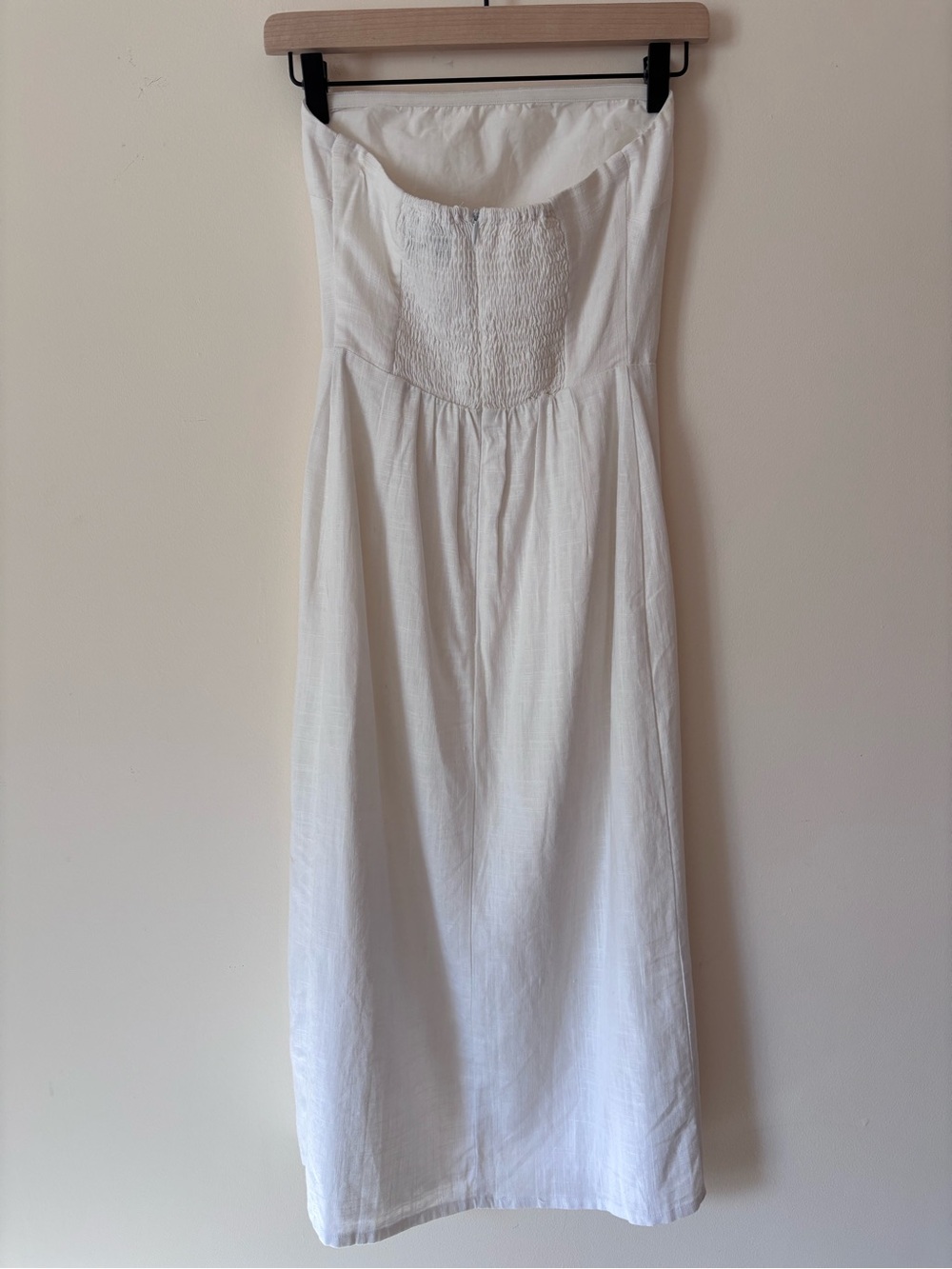 Serena Strapless White Midi Dress with Side Slit - Picture 3 of 4